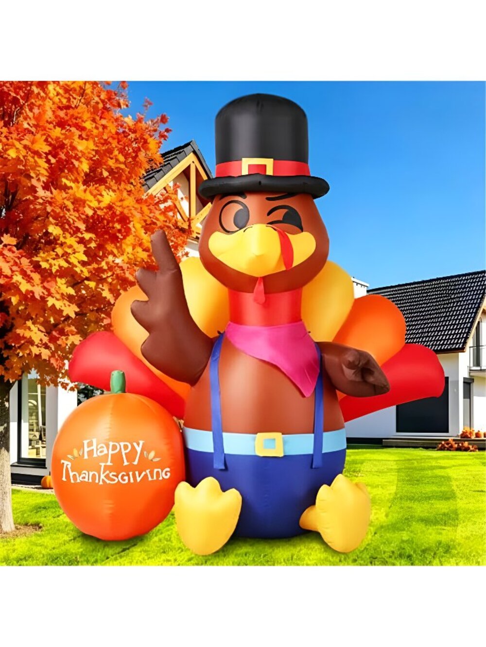 6.3FT Thanksgiving Inflatables Turkey Outdoor Decorations with LED Lights